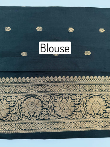 Banarasi Katan Brocade Pure Silk Saree | Black | Gold Zari | Handwoven | Silk Mark Certified | Ships from California